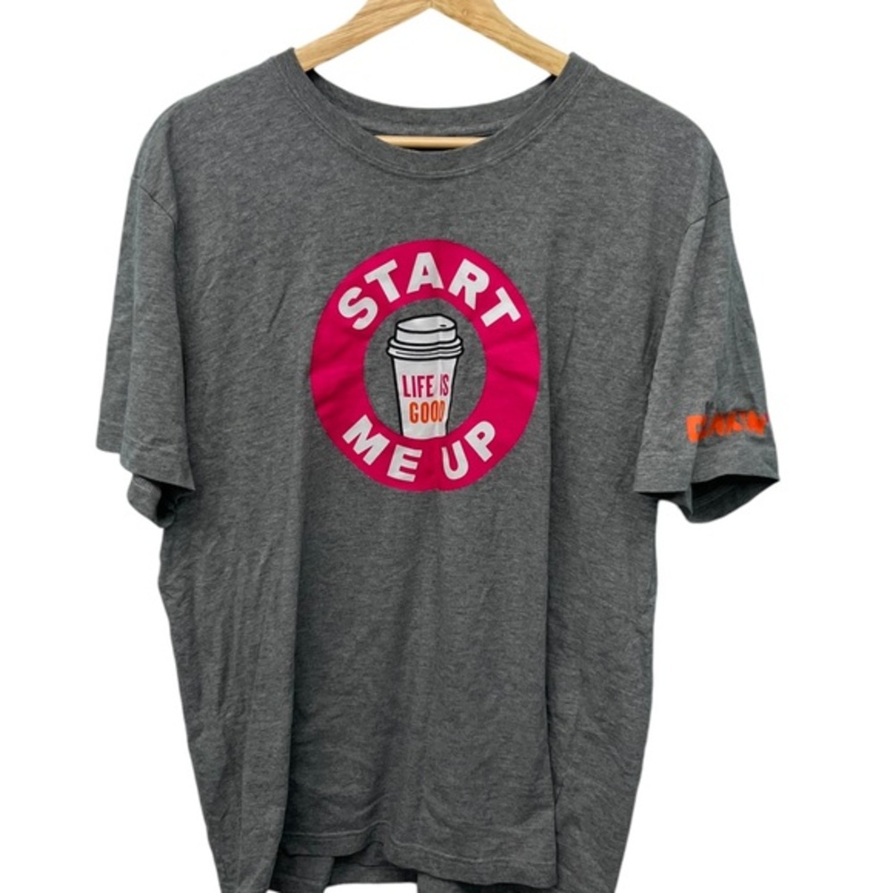 Life is Good Gray Pull Over Dunkin Donuts T-Shirt Size Large